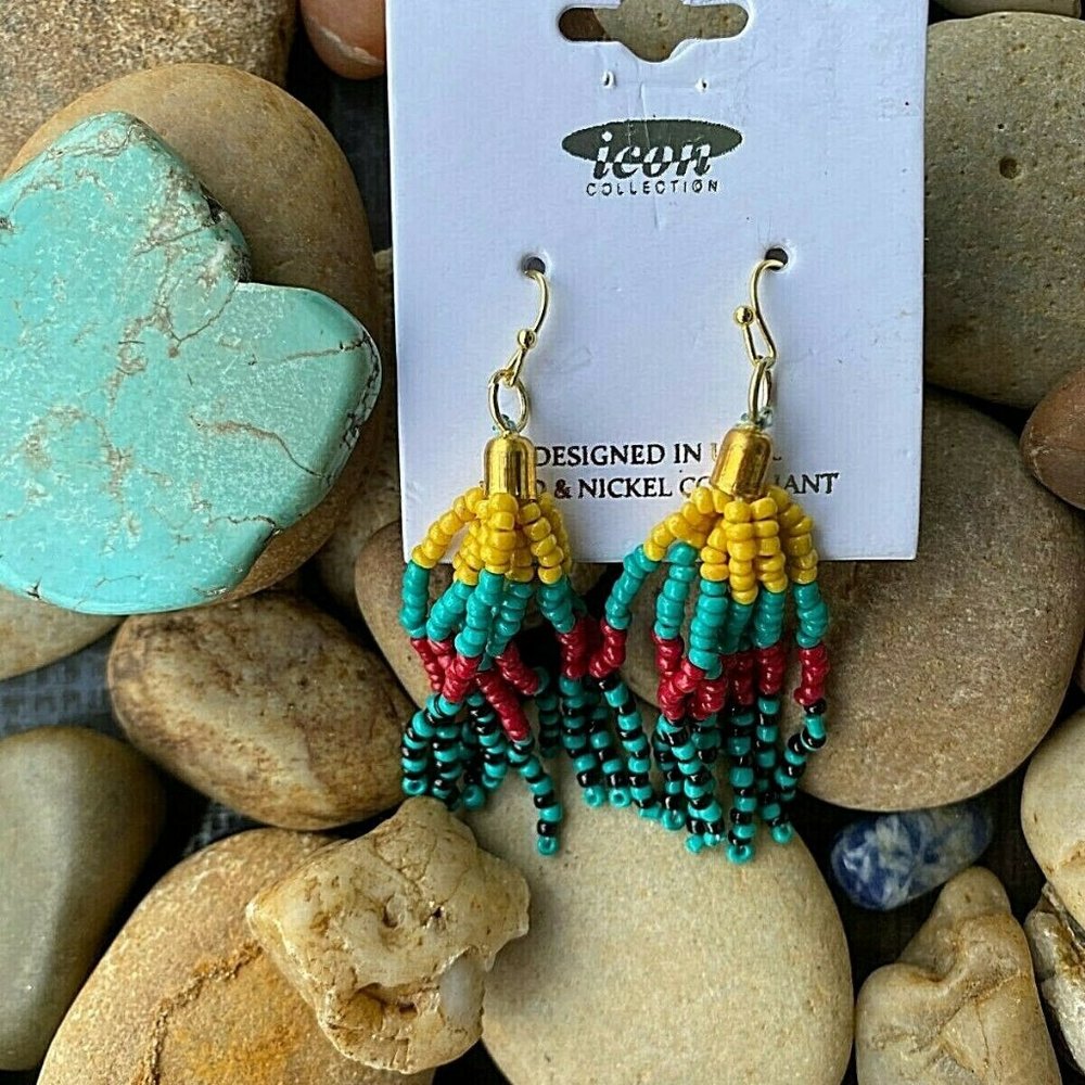 Southwestern 18strand Seed Bead Necklace turquoise Indian summer beaded jewelry - Picture 4 of 12